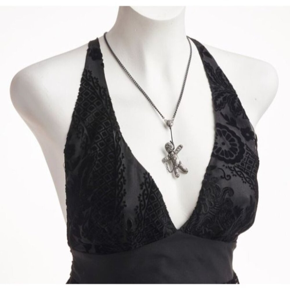 Alchemy Gothic ✦ Voodoo Doll Pendant ✦ Pewter Button Eyes Stitch Heart Charm NWT